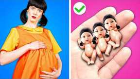SQUID GAME DOLL PARENTING HACKS || Easy Parenting Hacks and Funny Moments